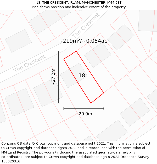 18, THE CRESCENT, IRLAM, MANCHESTER, M44 6ET: Plot and title map