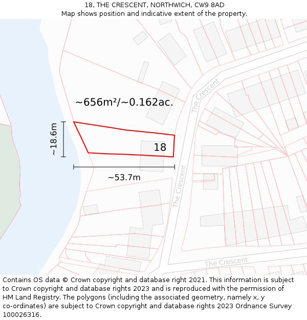 18, THE CRESCENT, NORTHWICH, CW9 8AD: Plot and title map
