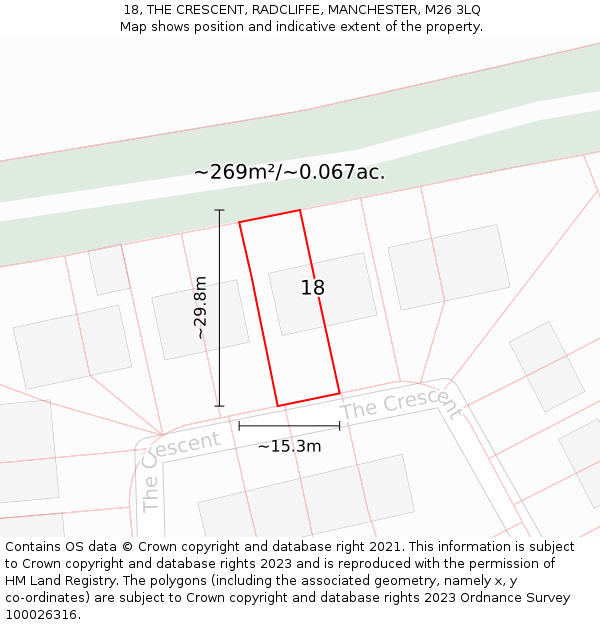 18, THE CRESCENT, RADCLIFFE, MANCHESTER, M26 3LQ: Plot and title map