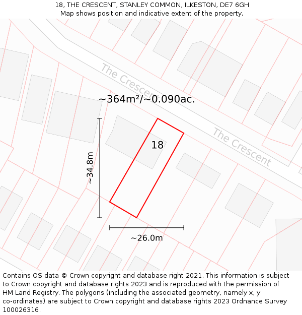 18, THE CRESCENT, STANLEY COMMON, ILKESTON, DE7 6GH: Plot and title map