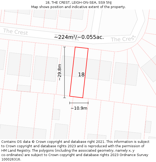 18, THE CREST, LEIGH-ON-SEA, SS9 5NJ: Plot and title map