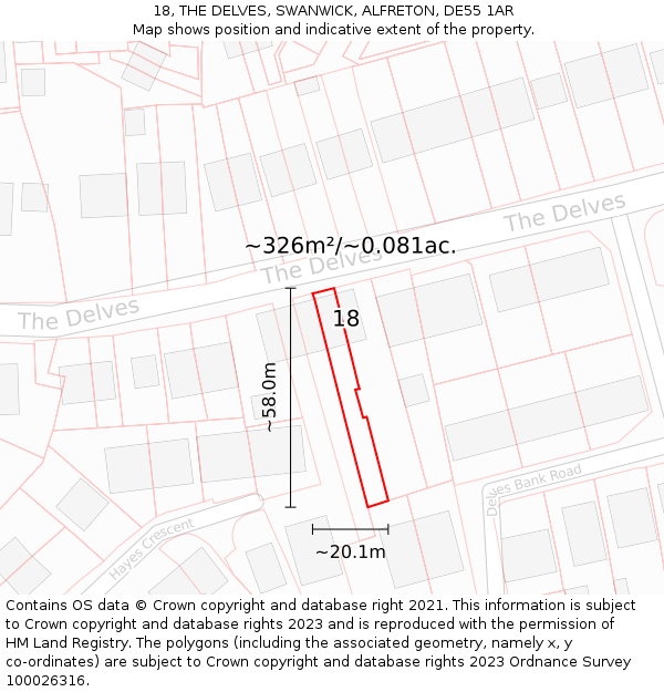 18, THE DELVES, SWANWICK, ALFRETON, DE55 1AR: Plot and title map