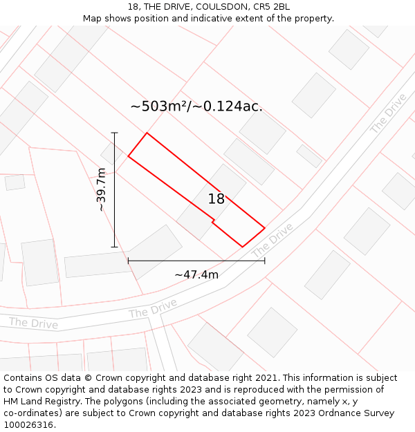 18, THE DRIVE, COULSDON, CR5 2BL: Plot and title map