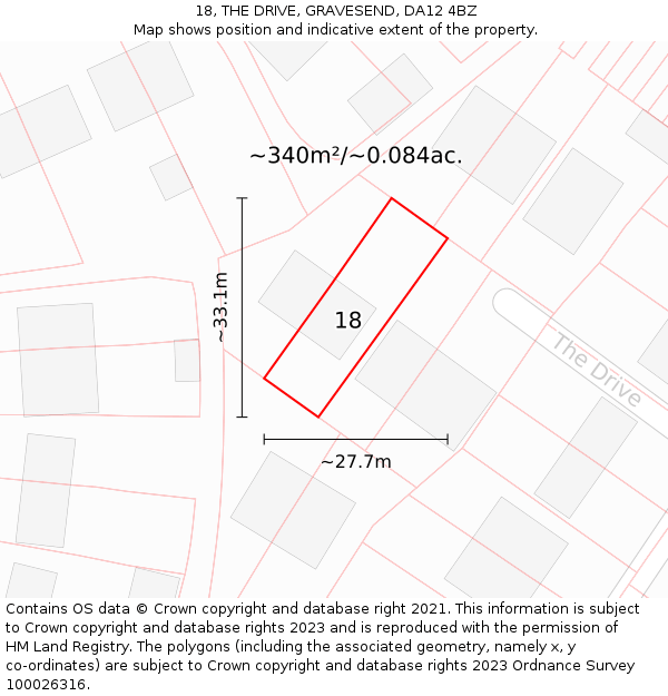 18, THE DRIVE, GRAVESEND, DA12 4BZ: Plot and title map