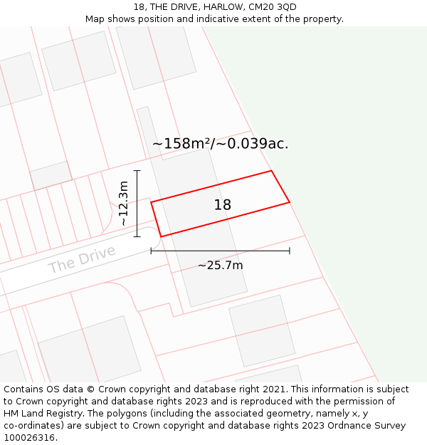 18, THE DRIVE, HARLOW, CM20 3QD: Plot and title map