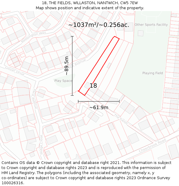 18, THE FIELDS, WILLASTON, NANTWICH, CW5 7EW: Plot and title map