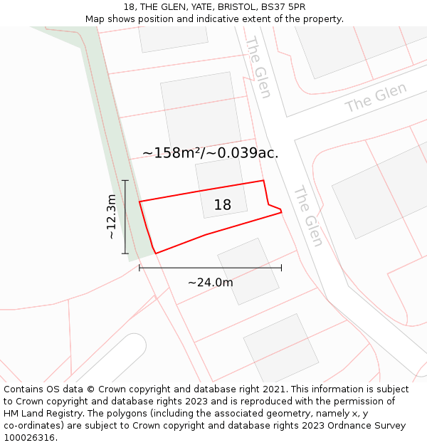 18, THE GLEN, YATE, BRISTOL, BS37 5PR: Plot and title map