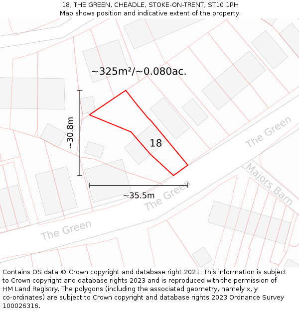 18, THE GREEN, CHEADLE, STOKE-ON-TRENT, ST10 1PH: Plot and title map