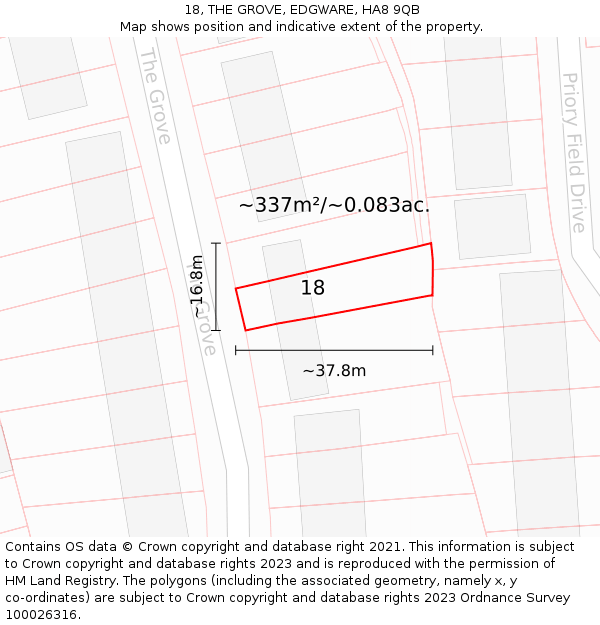 18, THE GROVE, EDGWARE, HA8 9QB: Plot and title map