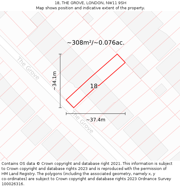 18, THE GROVE, LONDON, NW11 9SH: Plot and title map