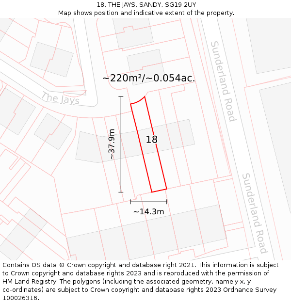 18, THE JAYS, SANDY, SG19 2UY: Plot and title map