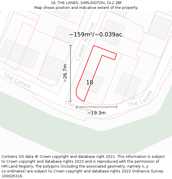 18, THE LANES, DARLINGTON, DL2 2BF: Plot and title map