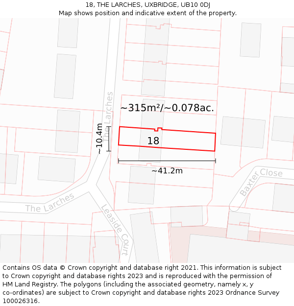 18, THE LARCHES, UXBRIDGE, UB10 0DJ: Plot and title map
