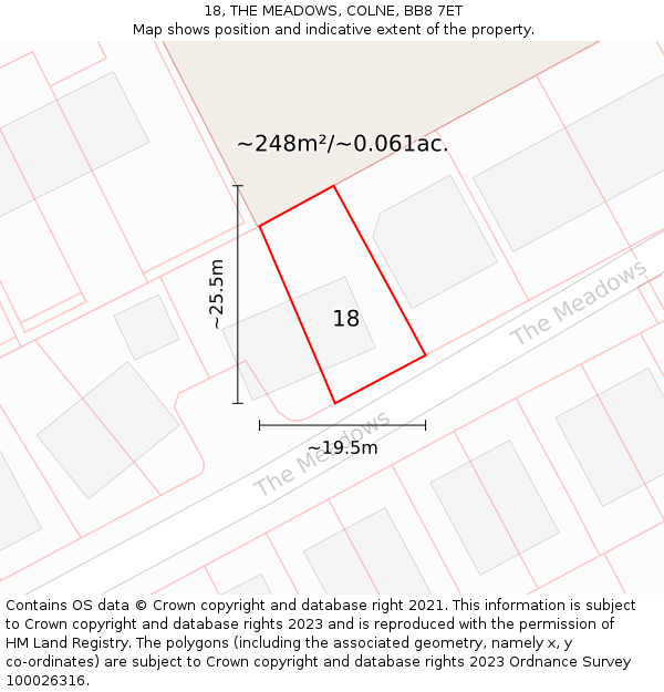 18, THE MEADOWS, COLNE, BB8 7ET: Plot and title map