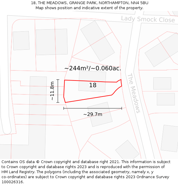 18, THE MEADOWS, GRANGE PARK, NORTHAMPTON, NN4 5BU: Plot and title map