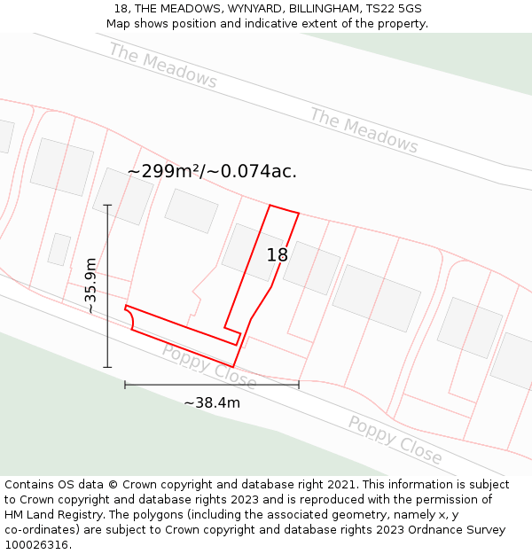 18, THE MEADOWS, WYNYARD, BILLINGHAM, TS22 5GS: Plot and title map