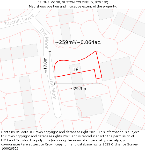 18, THE MOOR, SUTTON COLDFIELD, B76 1SQ: Plot and title map