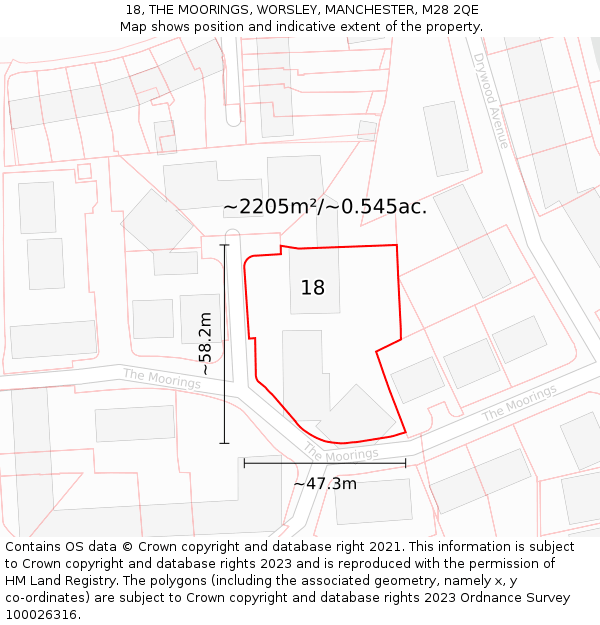 18, THE MOORINGS, WORSLEY, MANCHESTER, M28 2QE: Plot and title map