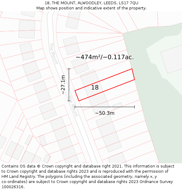 18, THE MOUNT, ALWOODLEY, LEEDS, LS17 7QU: Plot and title map