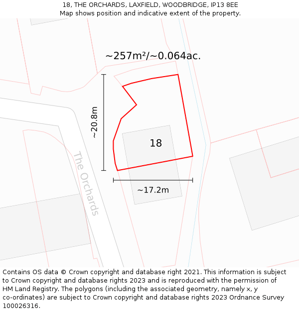 18, THE ORCHARDS, LAXFIELD, WOODBRIDGE, IP13 8EE: Plot and title map
