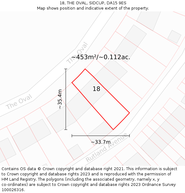 18, THE OVAL, SIDCUP, DA15 9ES: Plot and title map
