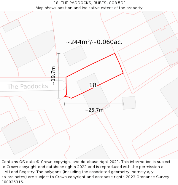 18, THE PADDOCKS, BURES, CO8 5DF: Plot and title map