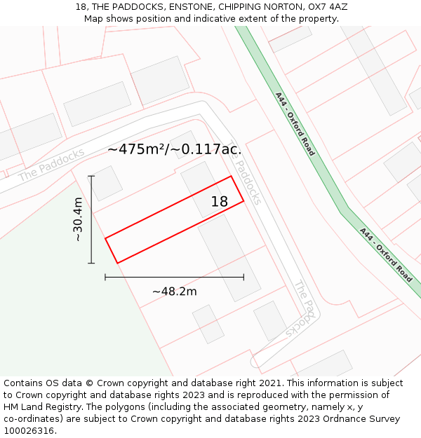 18, THE PADDOCKS, ENSTONE, CHIPPING NORTON, OX7 4AZ: Plot and title map