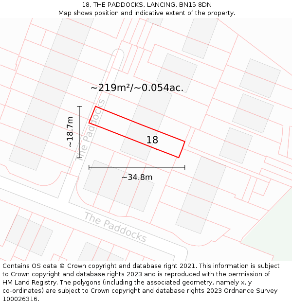 18, THE PADDOCKS, LANCING, BN15 8DN: Plot and title map