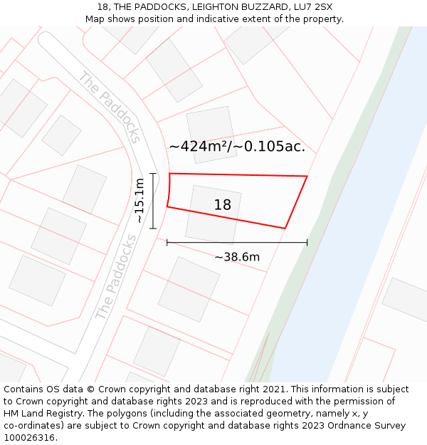 18, THE PADDOCKS, LEIGHTON BUZZARD, LU7 2SX: Plot and title map
