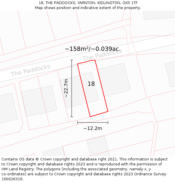 18, THE PADDOCKS, YARNTON, KIDLINGTON, OX5 1TF: Plot and title map