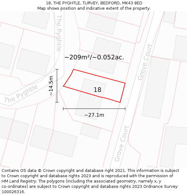18, THE PYGHTLE, TURVEY, BEDFORD, MK43 8ED: Plot and title map