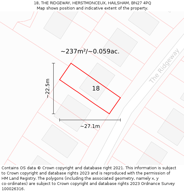 18, THE RIDGEWAY, HERSTMONCEUX, HAILSHAM, BN27 4PQ: Plot and title map