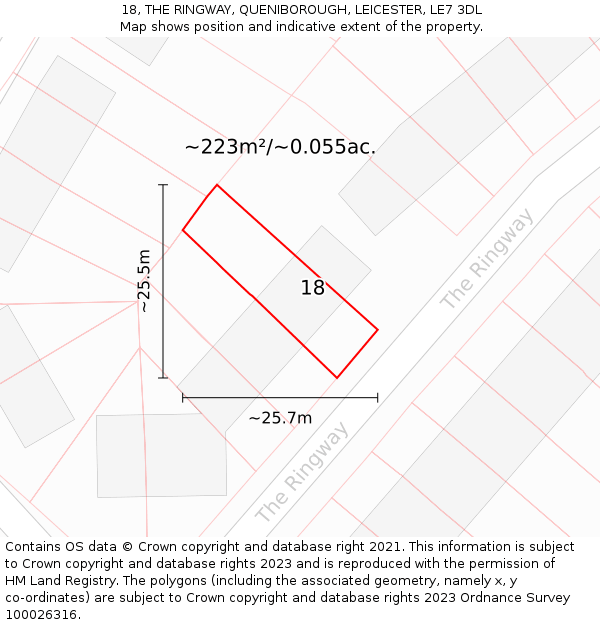 18, THE RINGWAY, QUENIBOROUGH, LEICESTER, LE7 3DL: Plot and title map