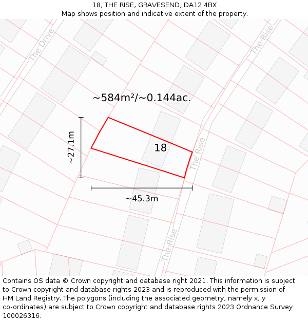 18, THE RISE, GRAVESEND, DA12 4BX: Plot and title map