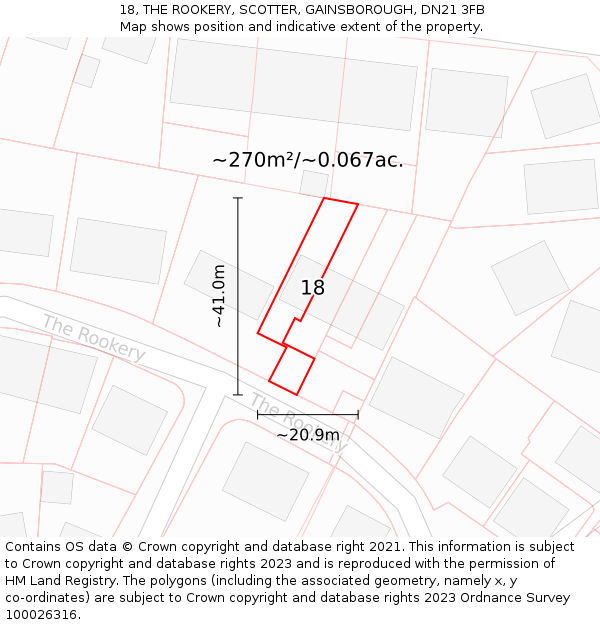 18, THE ROOKERY, SCOTTER, GAINSBOROUGH, DN21 3FB: Plot and title map