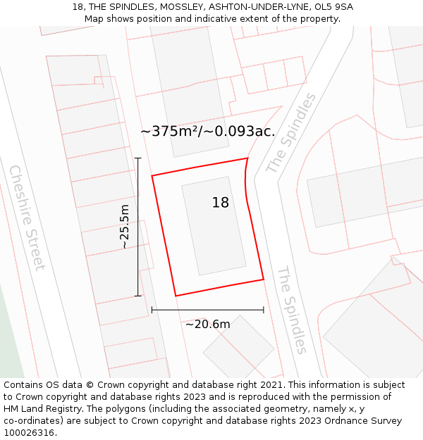 18, THE SPINDLES, MOSSLEY, ASHTON-UNDER-LYNE, OL5 9SA: Plot and title map