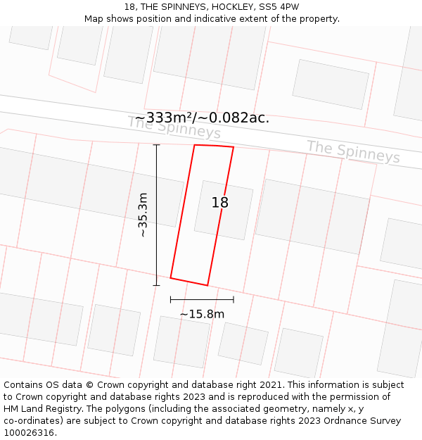 18, THE SPINNEYS, HOCKLEY, SS5 4PW: Plot and title map