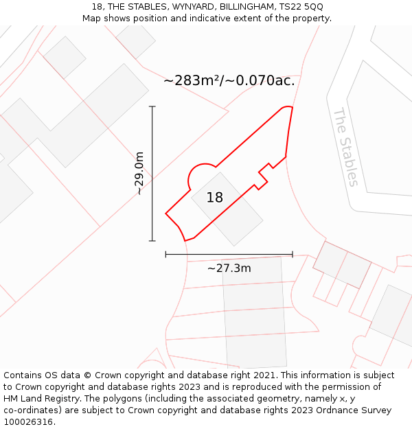 18, THE STABLES, WYNYARD, BILLINGHAM, TS22 5QQ: Plot and title map