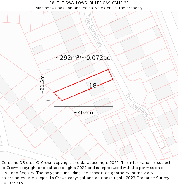 18, THE SWALLOWS, BILLERICAY, CM11 2PJ: Plot and title map
