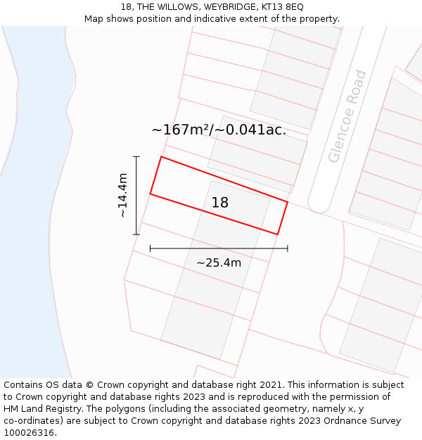 18, THE WILLOWS, WEYBRIDGE, KT13 8EQ: Plot and title map