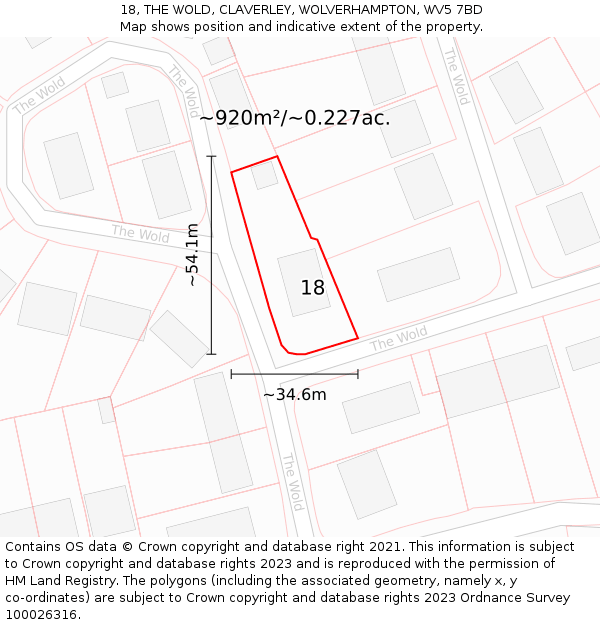 18, THE WOLD, CLAVERLEY, WOLVERHAMPTON, WV5 7BD: Plot and title map