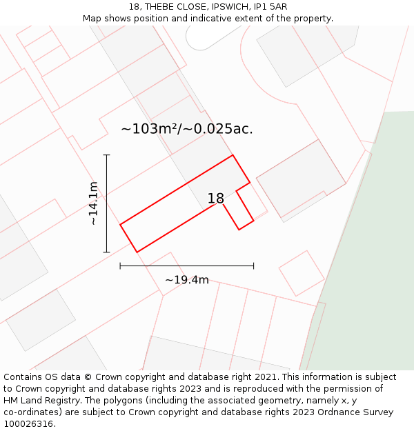 18, THEBE CLOSE, IPSWICH, IP1 5AR: Plot and title map
