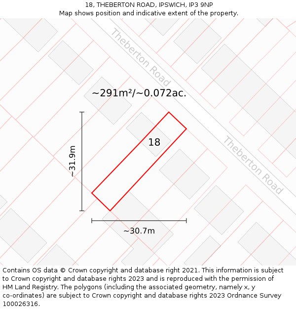 18, THEBERTON ROAD, IPSWICH, IP3 9NP: Plot and title map