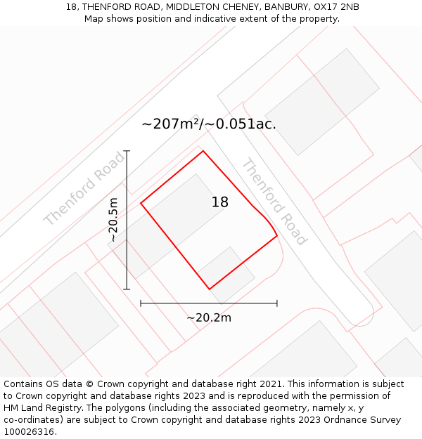 18, THENFORD ROAD, MIDDLETON CHENEY, BANBURY, OX17 2NB: Plot and title map