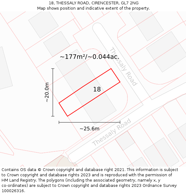 18, THESSALY ROAD, CIRENCESTER, GL7 2NG: Plot and title map