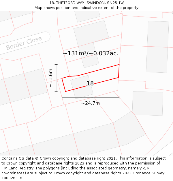 18, THETFORD WAY, SWINDON, SN25 1WJ: Plot and title map