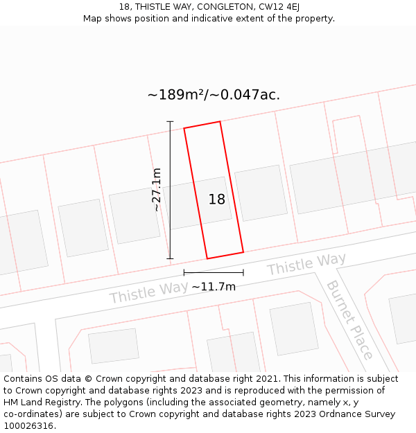 18, THISTLE WAY, CONGLETON, CW12 4EJ: Plot and title map