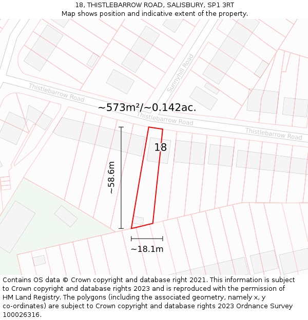 18, THISTLEBARROW ROAD, SALISBURY, SP1 3RT: Plot and title map