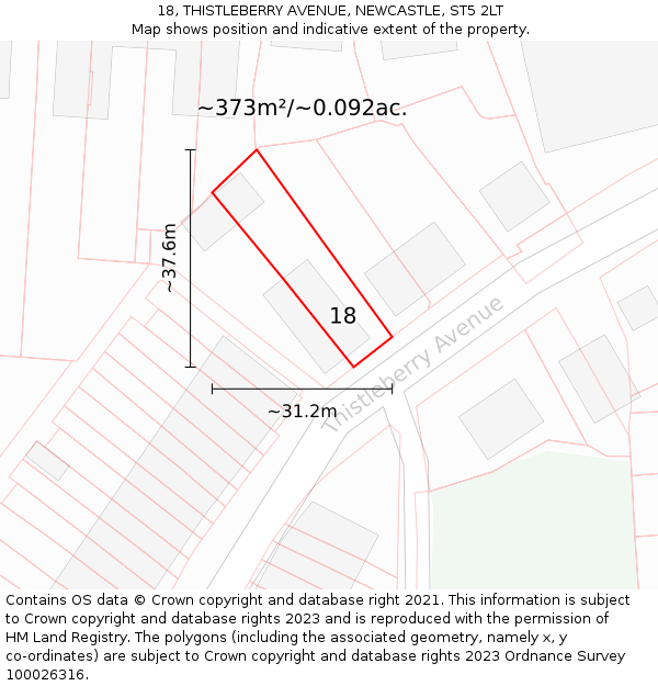 18, THISTLEBERRY AVENUE, NEWCASTLE, ST5 2LT: Plot and title map