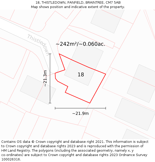 18, THISTLEDOWN, PANFIELD, BRAINTREE, CM7 5AB: Plot and title map